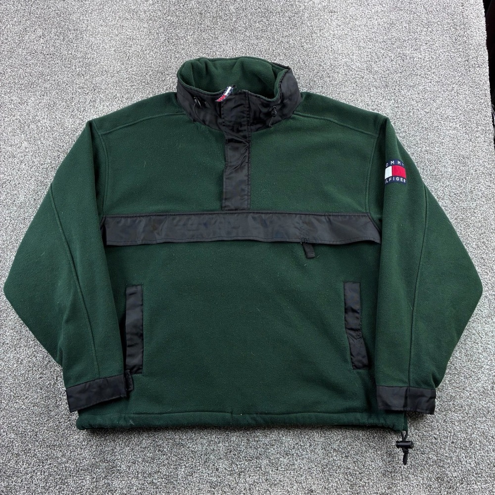 Vintage Tommy Hilfiger Fleece Pullover Mens XL Green Outdoors Expedition Jacket